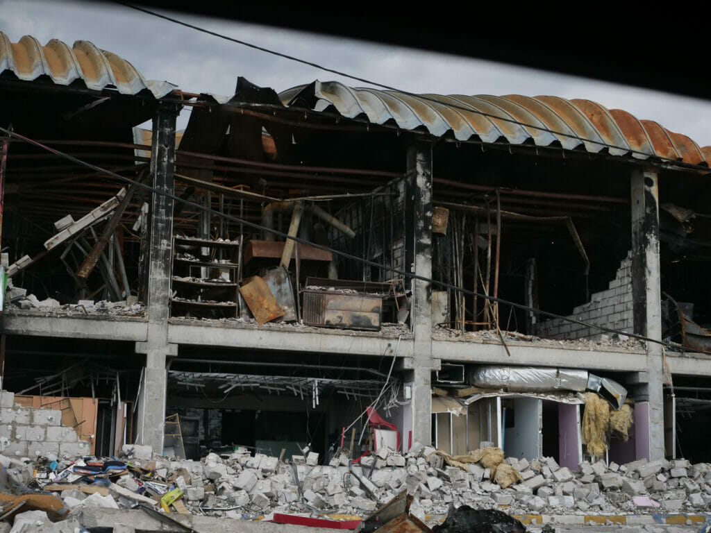 The Giraffe Mall in Irpin, shops, a cinema and a bowling alley were located here before the destruction.